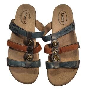 Taos Prize 4 leather multi-color variant medallion hardware Sandals Womens SZ 10